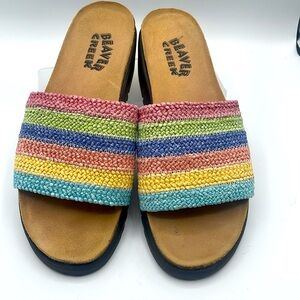 Beaver Creek Beth Woven Rafia Slide Platform Sandals Cork Rubber Sole Size 8.5